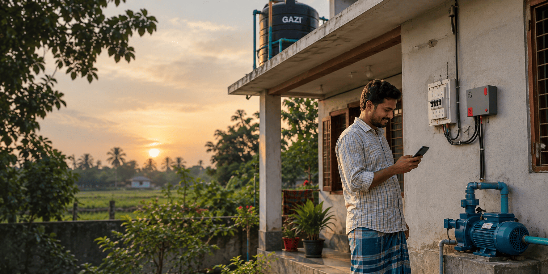 Home in Bangladesh with Nector controlled water pump